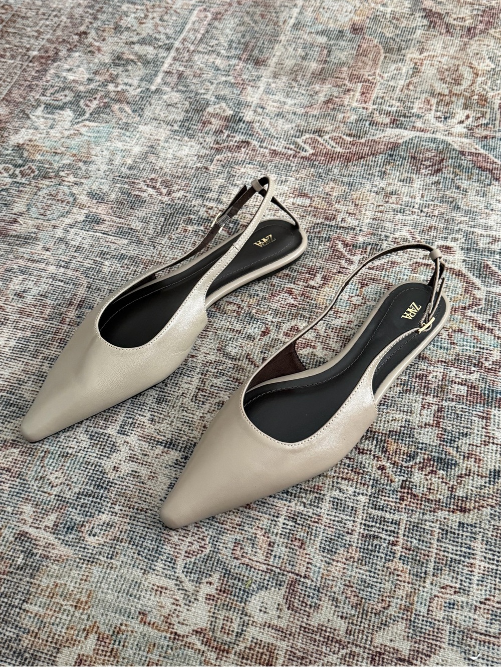 NWOT Zara leather slingback pointy toe flats